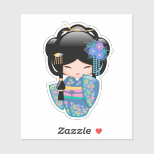 Keiko Kokeshi Doll - Blue Kimono Geisha Girl