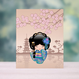 Keiko Kokeshi Doll - Blue Kimono Geisha Girl Acrylic Sign