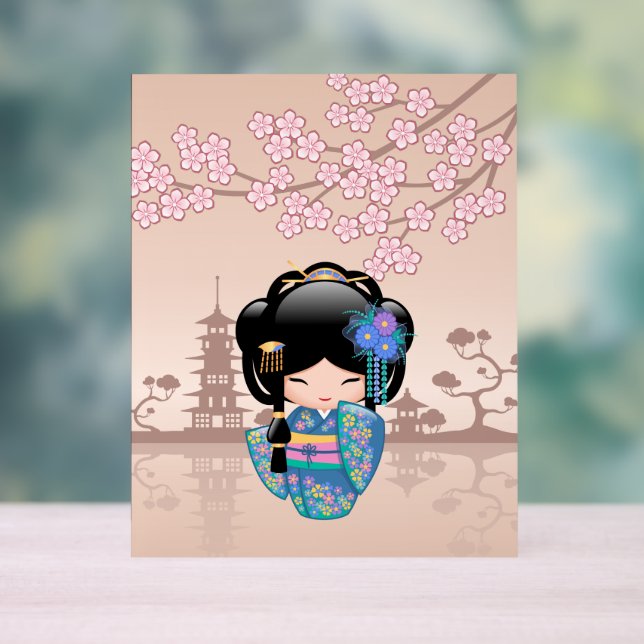 Keiko Kokeshi Doll - Blue Kimono Geisha Girl Acrylic Sign (Neutral)