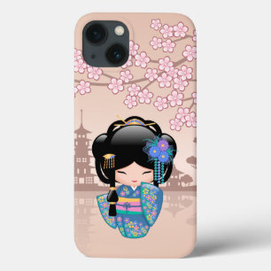 Keiko Kokeshi Doll - Blue Kimono Geisha Girl iPhone 13 Case