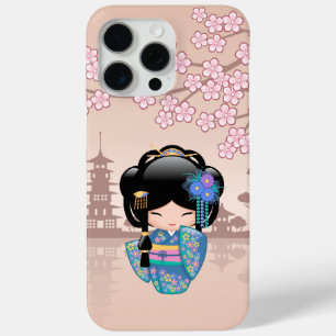 Keiko Kokeshi Doll - Blue Kimono Geisha Girl iPhone 15 Pro Max Case