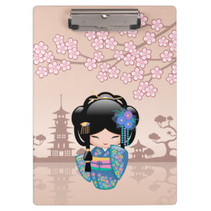 Keiko Kokeshi Doll - Blue Kimono Geisha Girl Clipboard