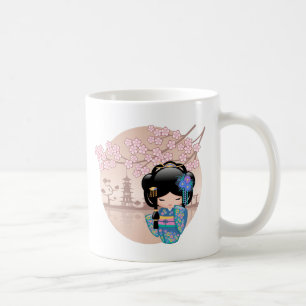 Keiko Kokeshi Doll - Blue Kimono Geisha Girl Coffe Coffee Mug