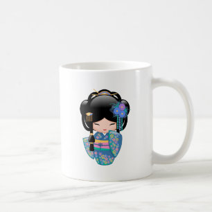 Keiko Kokeshi Doll - Blue Kimono Geisha Girl Coffe Coffee Mug
