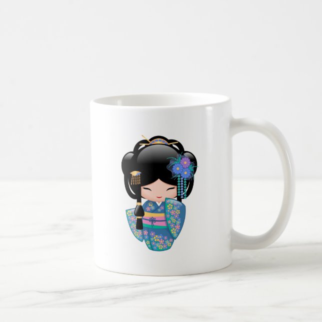 Keiko Kokeshi Doll - Blue Kimono Geisha Girl Coffe Coffee Mug (Right)