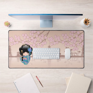 Keiko Kokeshi Doll - Blue Kimono Geisha Girl Desk Mat