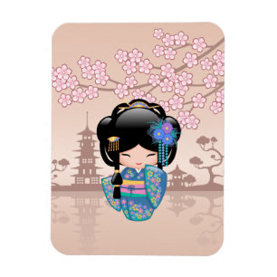 Keiko Kokeshi Doll - Blue Kimono Geisha Girl Magnet