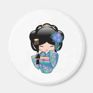 Keiko Kokeshi Doll - Blue Kimono Geisha Girl Magnet