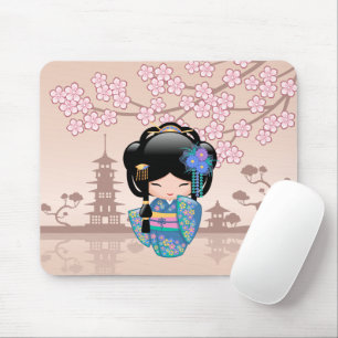 Keiko Kokeshi Doll - Blue Kimono Geisha Girl Mouse Mat