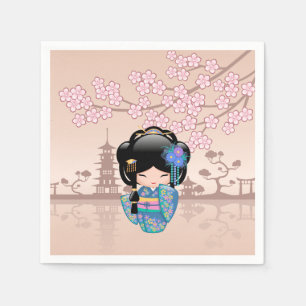 Keiko Kokeshi Doll - Blue Kimono Geisha Girl Napkin