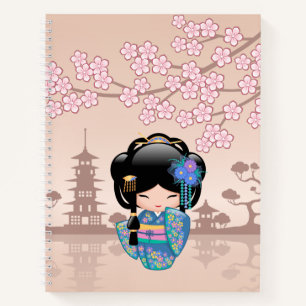 Keiko Kokeshi Doll - Blue Kimono Geisha Girl Notebook