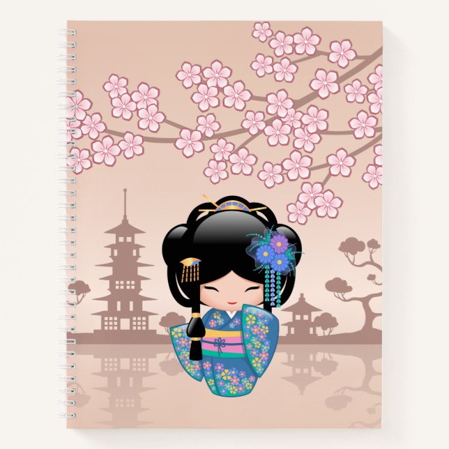 Keiko Kokeshi Doll - Blue Kimono Geisha Girl Notebook (Front)
