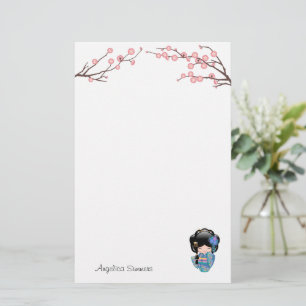 Keiko Kokeshi Doll - Blue Kimono Geisha Girl Stationery