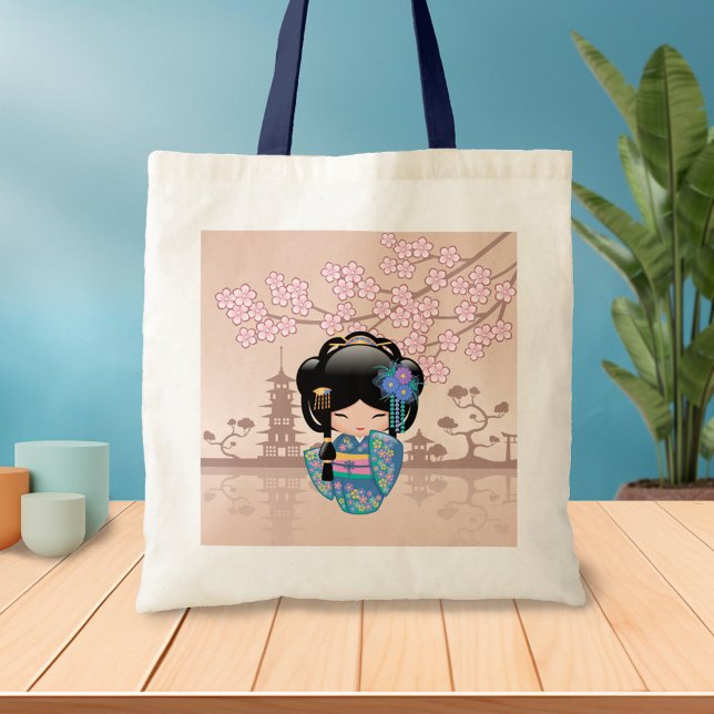 Keiko Kokeshi Doll - Blue Kimono Geisha Girl Tote Bag (Creator Uploaded)