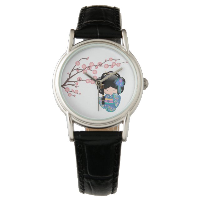 Keiko Kokeshi Doll - Blue Kimono Geisha Girl Watch (Front)