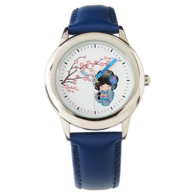 Keiko Kokeshi Doll - Blue Kimono Geisha Girl Watch (Front)
