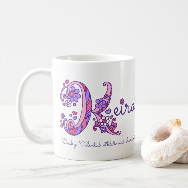 Keira girls name meaning K monogram heart mug (With Donut)