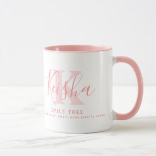 Keisha name meaning and monogram soft pink text mug