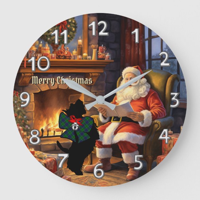 Keith Scottie Dog & Santa Personalised Xmas Large Clock (Front)