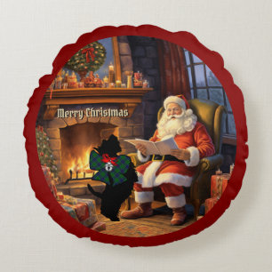 Keith Scottie Dog & Santa Personalised Xmas Round Cushion