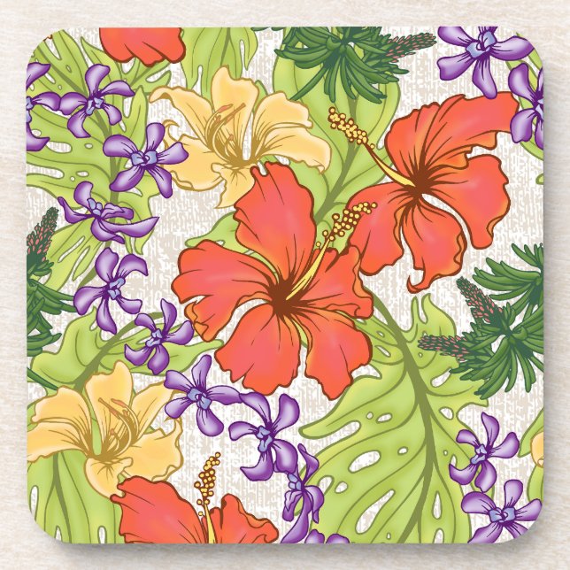 Keleah Tropical Hawaiian Hibiscus and Orchids Coaster (Front)