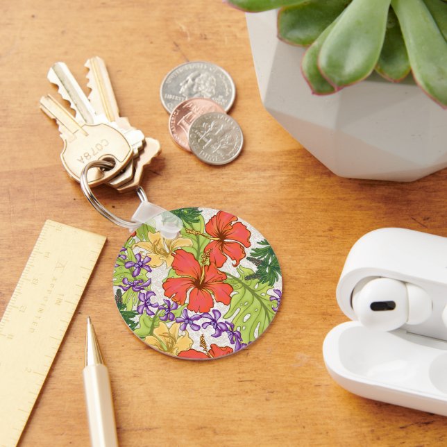 Keleah Tropical Hawaiian Hibiscus and Orchids Key Ring (Desk)