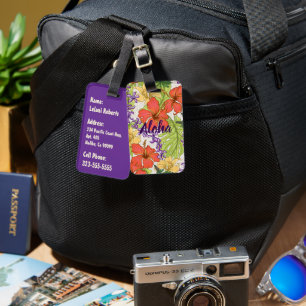 Keleah Tropical Hawaiian Hibiscus and Orchids Luggage Tag