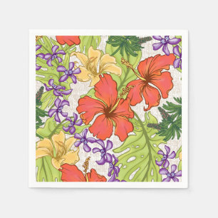 Keleah Tropical Hawaiian Hibiscus and Orchids Napkin