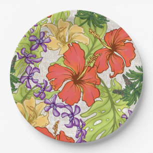 Keleah Tropical Hawaiian Hibiscus and Orchids Paper Plate