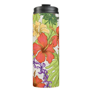 Keleah Tropical Hawaiian Hibiscus and Orchids Thermal Tumbler