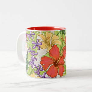 Keleah Tropical Hawaiian Hibiscus and Orchids Two-Tone Coffee Mug