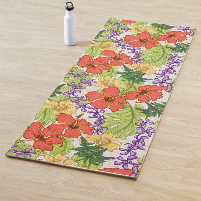 Keleah Tropical Watercolor Floral Yoga Mat (In Situ)