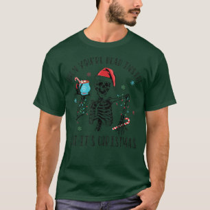 keleton Wear Santa Hat Drinking Coffee Christmas H T-Shirt
