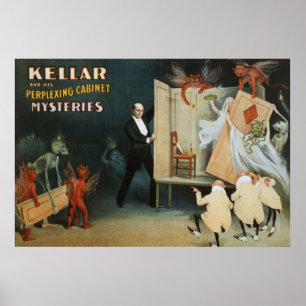 Kellar and his perplexing cabinet mysteries poster