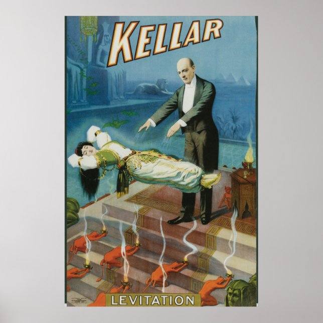Kellar Levitation Vintage Magician Advertisement Poster (Front)