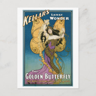 Kellar's ~ Golden Butterfly Vintage Magic Act Postcard