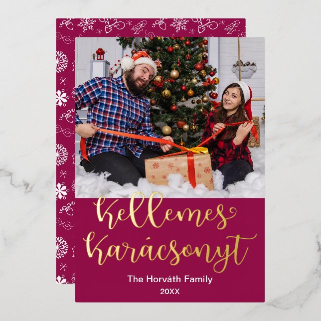 Kellemes Karácsonyt, Hungarian Merry Christmas Foil Holiday Card (Front/Back)