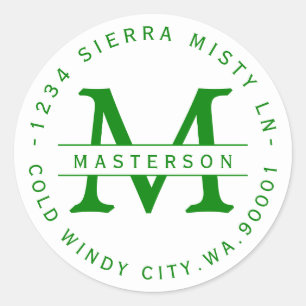 Kelley Green Monogram Circle Return Address Label