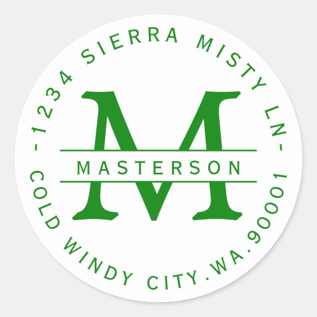 Kelley Green Monogram Circle Return Address Label (Front)