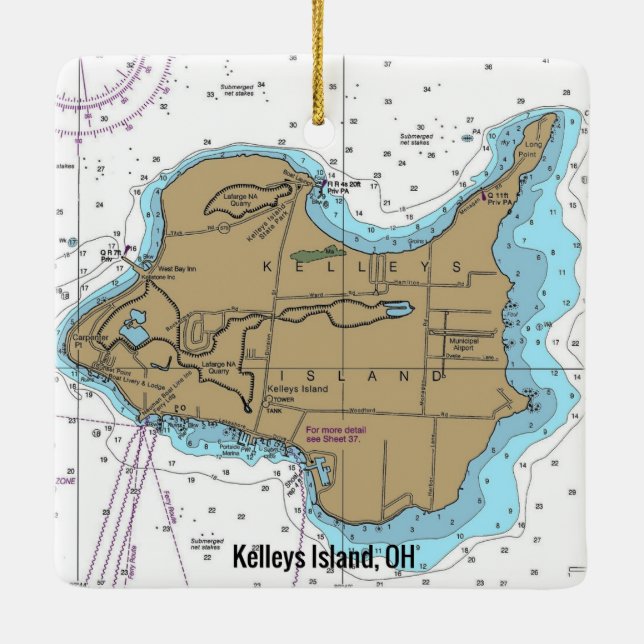 Kelleys Island OH Nautical Chart Ceramic Ornament (Back)