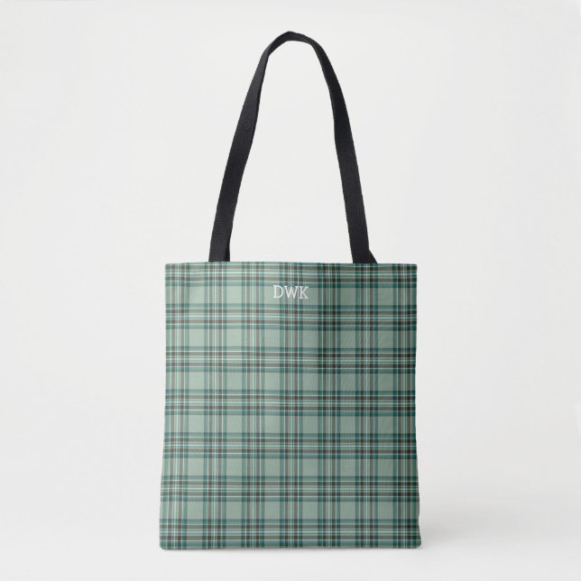 Kelly Clan Tartan Mint Green Plaid Monogram Tote Bag (Front)
