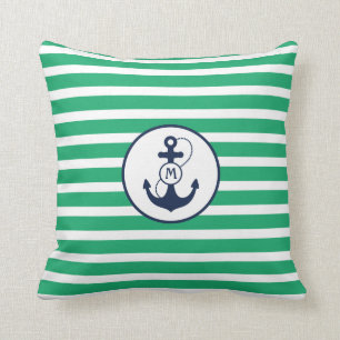 Kelly Green Anchor Monogram Cushion