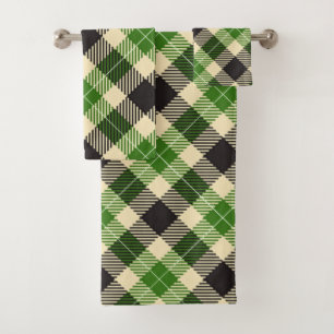 Kelly Green and Black Tartan Plaid Bath Towel Set