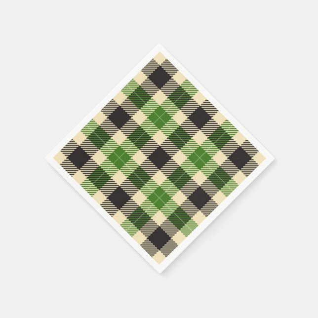 Kelly Green and Black Tartan Plaid Paper Napkins (Corner)