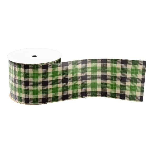 Kelly Green and Black Tartan Plaid Ribbon Grosgrain Ribbon (Spool)