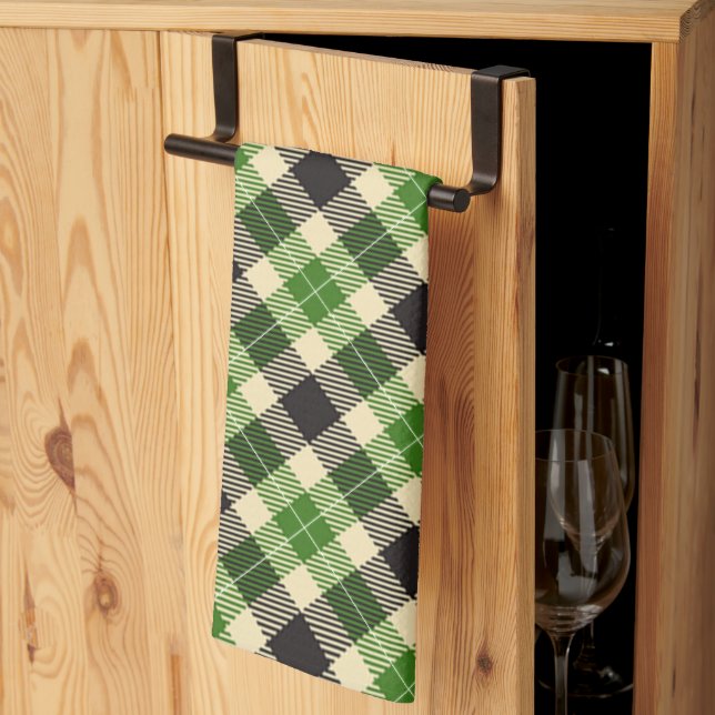 Kelly Green and Black Tartan Plaid Tea Towel (Thirds Fold)
