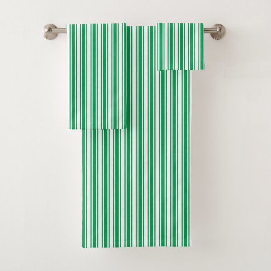 Kelly green and white candy stripes bath towel set Zazzle.co.uk