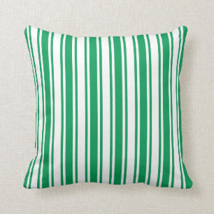 Kelly green and white candy stripes cushion