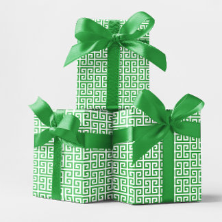 Kelly Green and White Greek Key Pattern Wrapping Paper