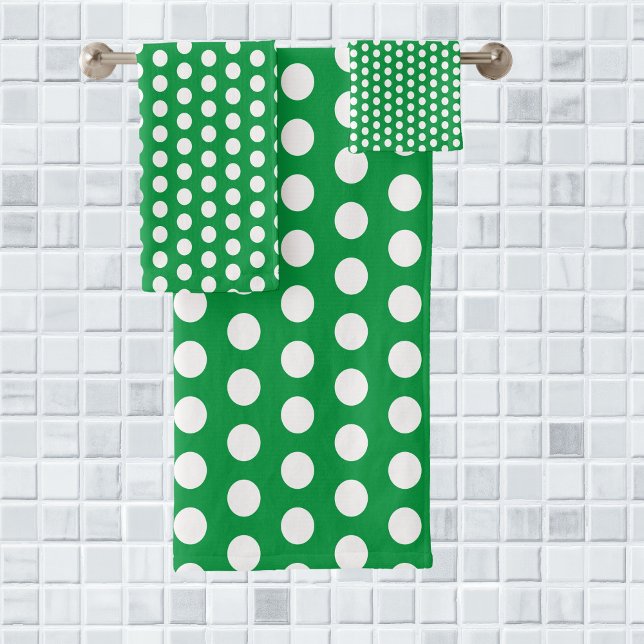 Kelly Green and white Modern Bubbles Dots Bath Towel Set (Creator Uploaded)